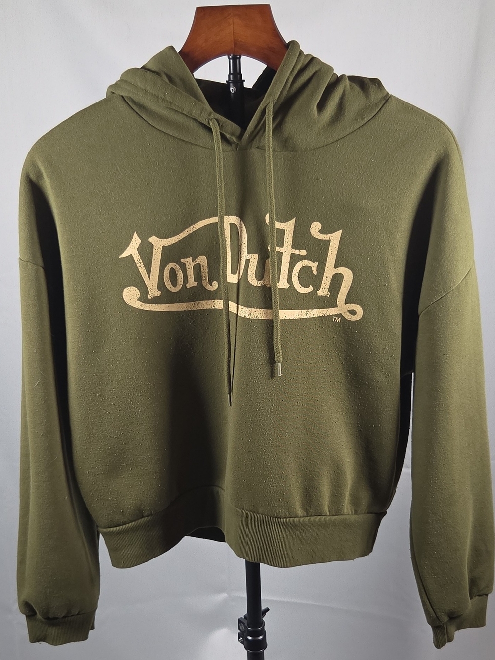 Von Dutch Olive Green Crewneck Hoodie with Vintage Logo Size S
